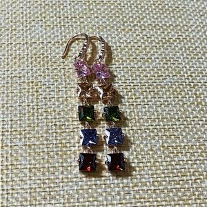 Rose Gold Square Zirconia Long Drop Earrings